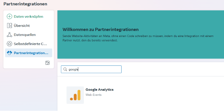 Partnerintegrationen Step 2 ga4 meta integration