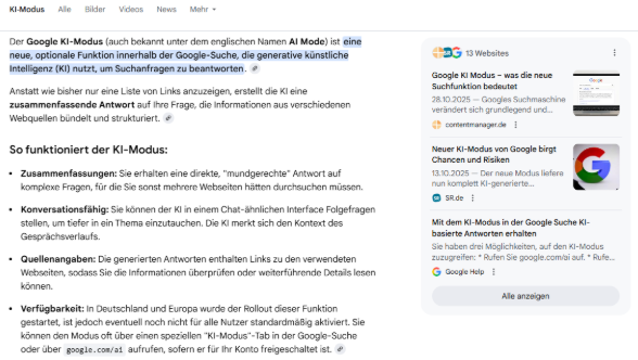 Übersicht Google KI Modus
