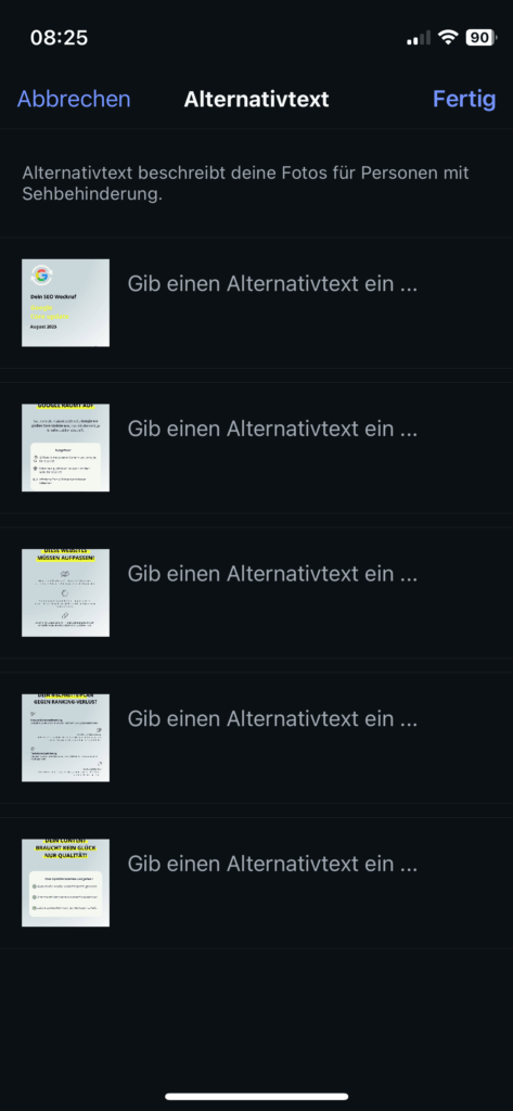 Screenshot für Indexierung von Instagram-Inhalten mit Hilfe von Alt-Texten