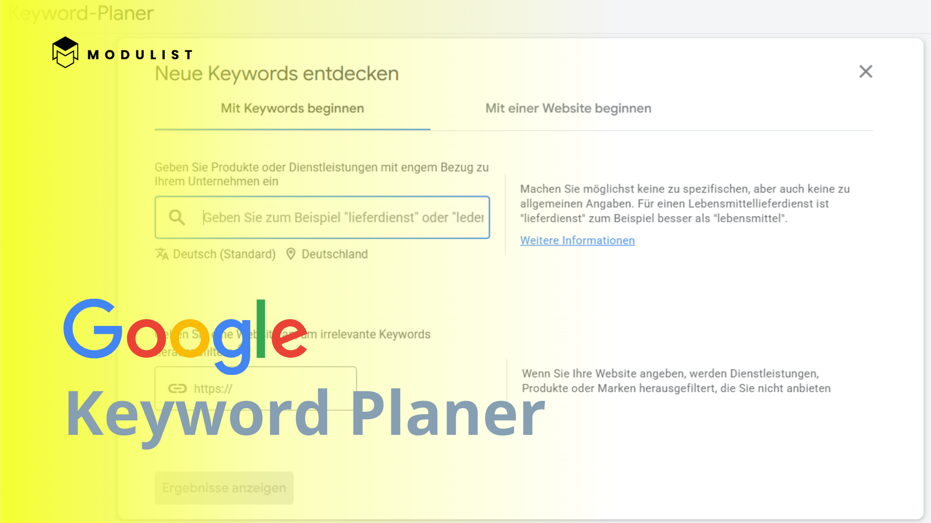 Header für den Google Keyword Planer
