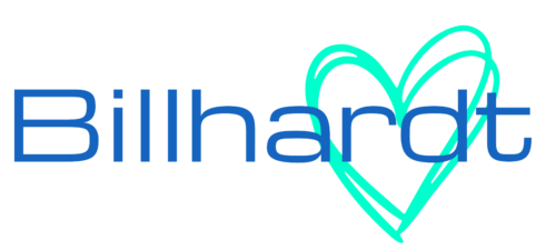 Logo mit dem Schriftzug Billhardt und einem Herz in Türkis.