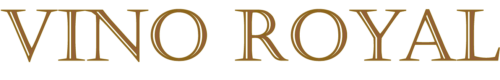 Schriftzug VINO ROYAL in goldener, serifenbetonter Schrift auf weißem Hintergrund.